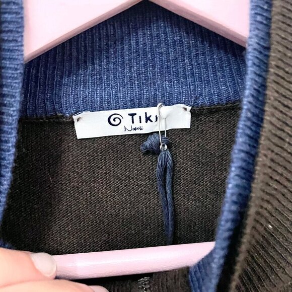 NWT Tiki Napoli Brown 1/4 Zip Wool Cashmere Blend Sweater TK1006 IT 54 Size L - Picture 4 of 9